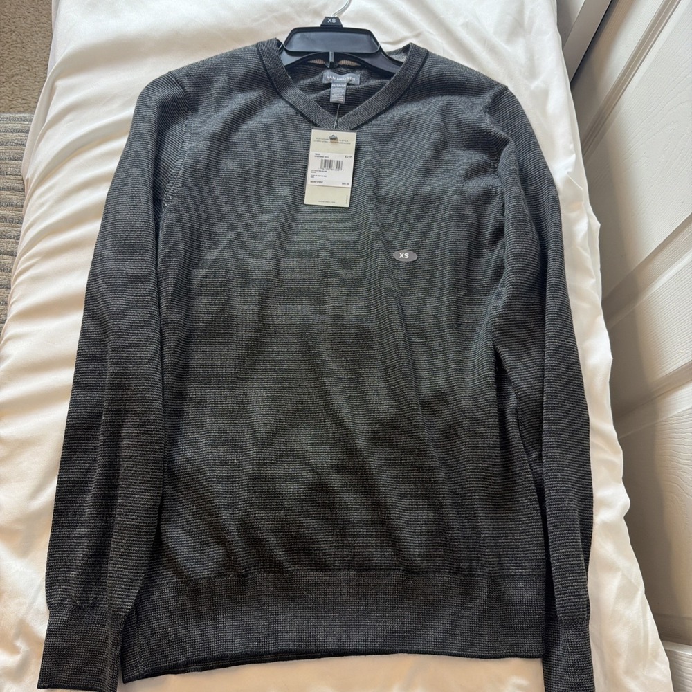 Van Heusen V Neck Pullover Long Sleeve Sweater Mens XS NWT Black/Gray Merino - Picture 7 of 9